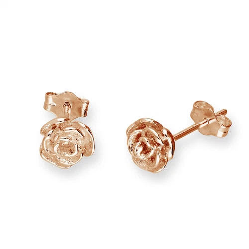 DE BEERS Boucles d'oreilles bouton de rose en argent sterling plaqué or rose
