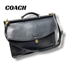 COACH 5266 Turn Lock Shoulder Briefcase Bag Leather Black Vintage From Japan
