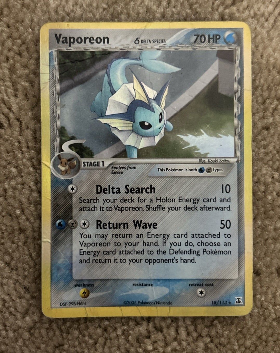 Pokemon Vaporeon Delta Species 18/113 Holo Rare Near Mint EX 2005 Vintage