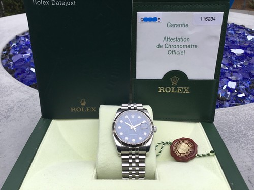 ROLEX OYSTER PERPETUAL DATEJUST 36MM 116234 BLUE JUBILEE DIAMOND DIAL