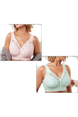 Breezies 2pk Soft Support WF Bra w/ Contrast Lace Light Pink/Mint