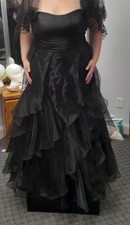 David's Bridal Black Sweetheart Sleeveless Tulle Ball Gown Ruffle Sheer UK 18