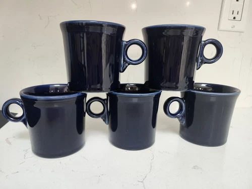 Fiestaware Cobalt Blue Coffee Mugs Cups Ring Handle Homer Laughlin Set Of 5 EUC