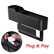 Car Seat Gap Filler with Cup Holder Universal Side Seam Plug Storage Box Black