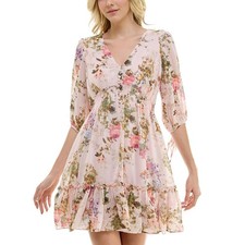 Taylor Dress Women 6 Pink Floral V Neck Ruffle Cottagecore Romantic Feminine