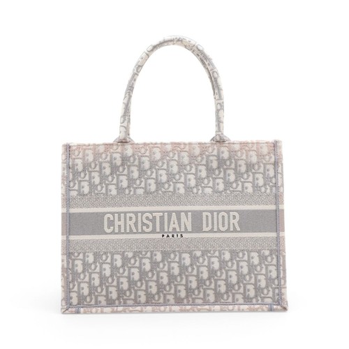 Christian Dior Book Tote Medium Canvas Gray with Papers Unisex Bag #ALB9001