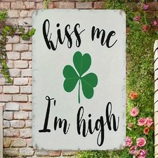 2D St Patricks Day Shamrock Sign Funny Metal Sign Wall Art Garden Home Bar Decor