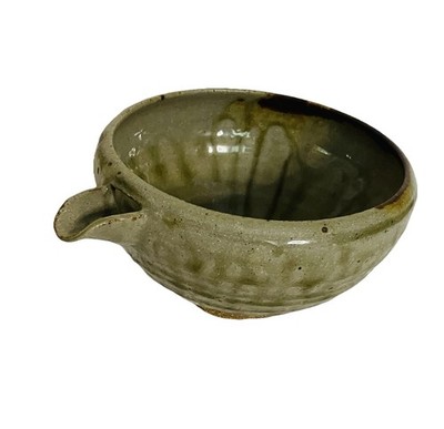 Handmade Studio Art Pottery Bowl Pouring Vessel Glazed Mossy Green Collectible