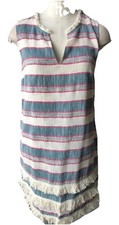 Anthologie Holding Horses Women 6 Ivory Striped Cotton Sleeveless Fringe Dress D