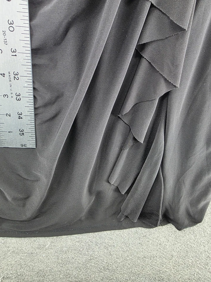 Evan-Picone Black Label Dress Womens 16 Black Draped Faux Wrap 3/4 Sleeve Ruched - Image 4 of 4