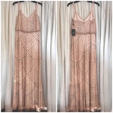 ADRIANNA PAPELL Spaghetti Strap Long  Beaded Blouson Gown Dress NWT Sz 6 (Bx 23)