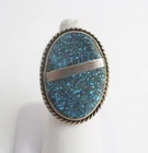 Old Pawn Vintage Navajo Blue Spiderweb Turquoise Sterling Silver Ring Sz 8 as is