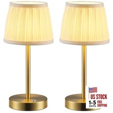 2 Pack Cordless LED Gold Table Lamps, Gold  Beige Lampshde 2 Pack 