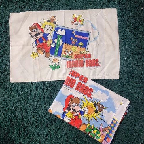 Vintage 1988 Nintendo Super Mario Bros Twin Sheet & Pillowcase Set Retro NES
