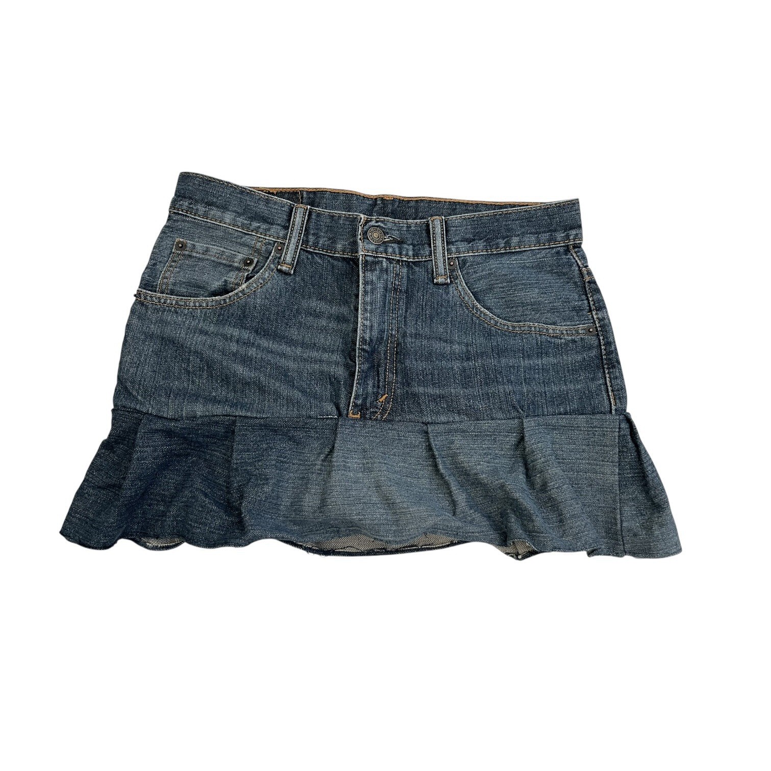 Levi’s 550 Upcycled Patchwork Denim Mini Skirt Ru… - image 1