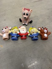 Vintage Christmas Finger Puppet Lot Santa Elves Rudolph Deer PVC Toppers