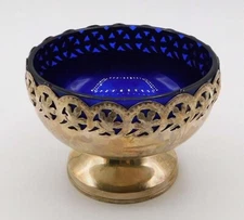 VTG Antique Celtic Quality Plate England Silverplate on Brass Cobalt Blue Dish