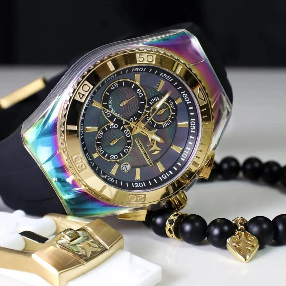 Technomarine Cruise Men s Black Dial Chronograph Gold Bezel 45mm