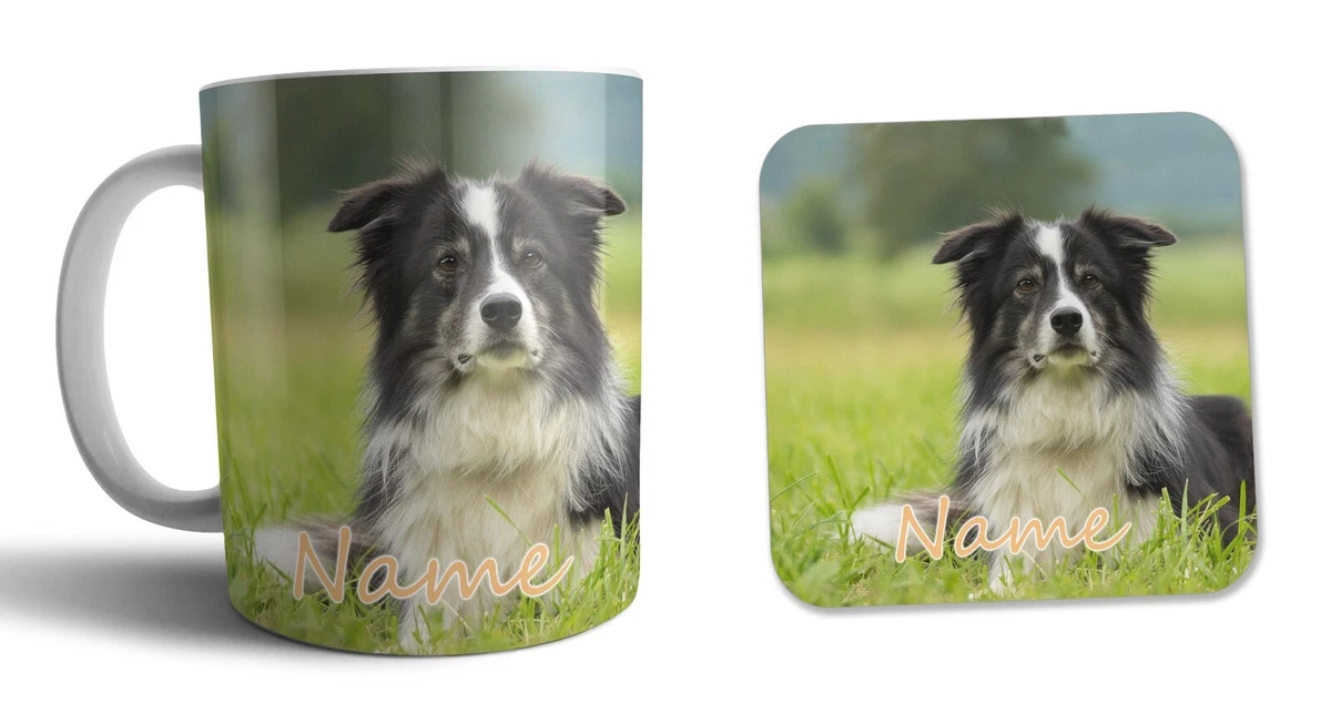 Personalised Border Collie Dog Mug and Coaster Gift Set Christmas