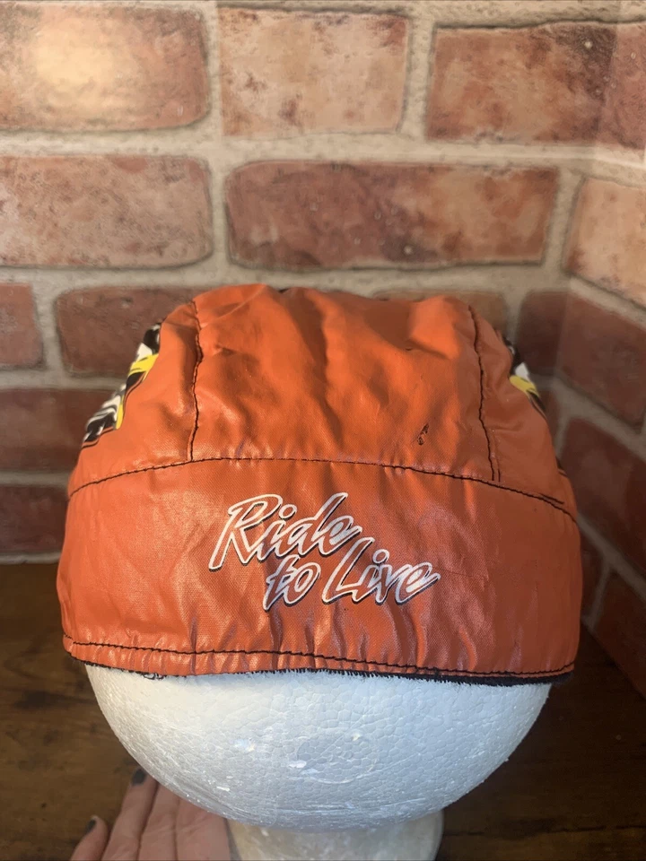 VTG Ride To Live Skull Headwrap Bandanna Sweatband Durag Capsmith Orange Black — 第 4/4 张图片