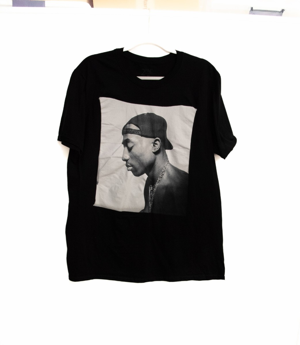 2Pac Mens Black White Cotton T-Shirt Tupac Graphic Short Sleeve