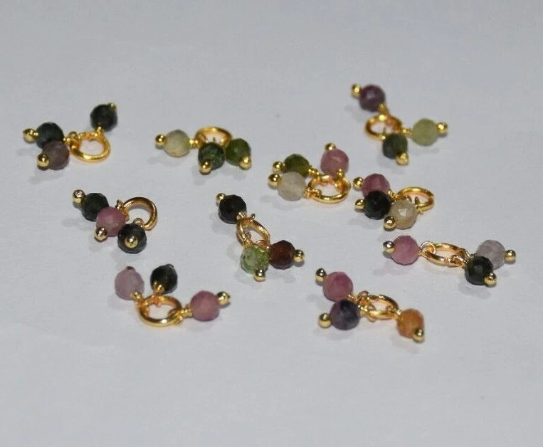 Dijes colgantes de cuentas de piedras preciosas de turmalina de 3 mm. dijes para hacer joyas chapados en oro Foto 2 de 4