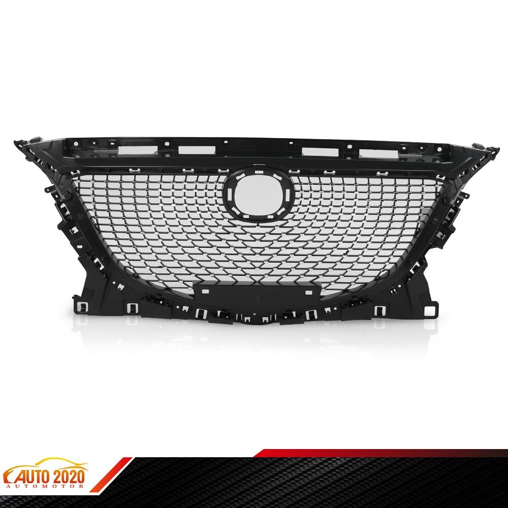 Fit For 2014-2016 Mazda 3 Front Bumper Upper Grille Grill Mesh Cover Black