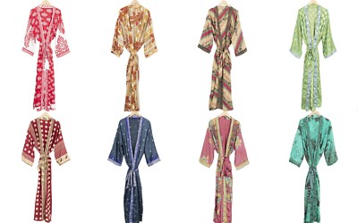 10 Pcs Wholesale Lot Women Wear Kimono Vintage Silk Sari Bathrobe Dressing Gown