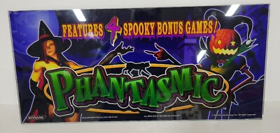 Slot Game Machine Glass 20x9'' Halloween Witch Black Cat Pumpkin Spooky 