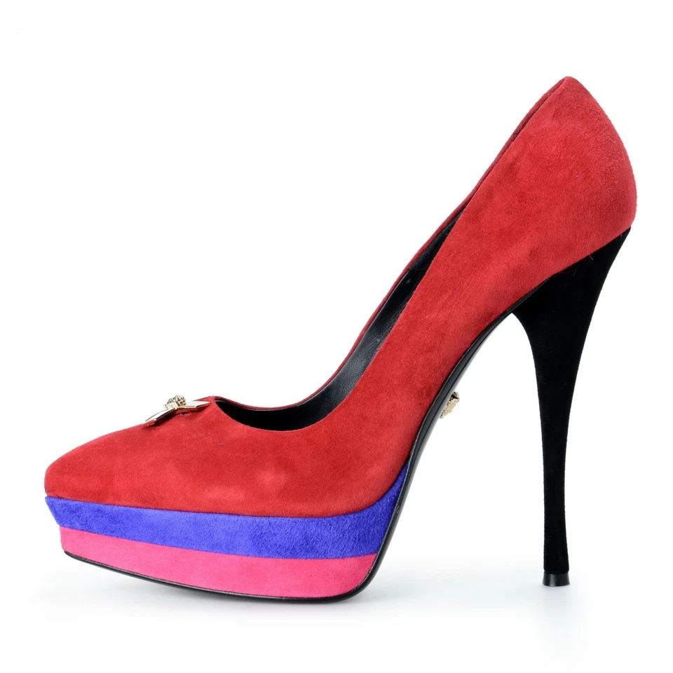 Versace Women's Suede Leather Platforms High Heels Pumps Shoes US 11 IT 41 - Image 2 of 4