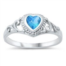 Heart Baby Ring Genuine Sterling Silver 925 Rhodium Plated Blue 7 mm Size 1 - 12