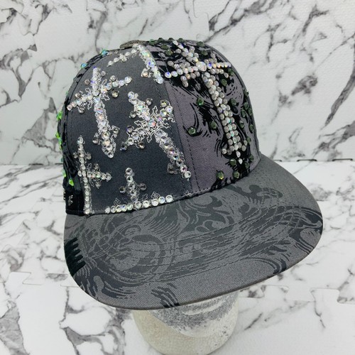 Rebel Spirit Grey | Silver | Black Rhinestones Crosses Flex Fit Hat NWT - Imagen 4 de 8