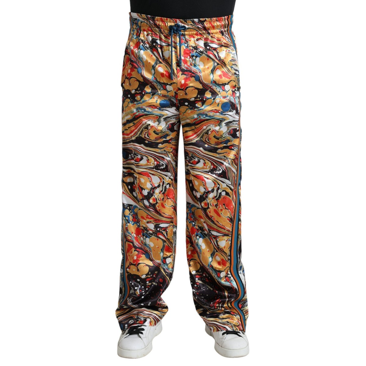 【送料&関税込】Dolce & Gabbana Printed Silk Pants Dolce & Gabbana Blue Peacock Print Tapered Trousers Silk