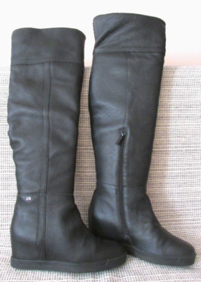 Women's Calvin Klein Leather Wedge Over Knee High Zip Winter Boots Size 10
