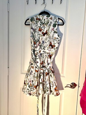 christian lacroix linen wrap dress Christian Lacroix Linen Blend Mini Wrap Dress Butterfly Garden Floral L New