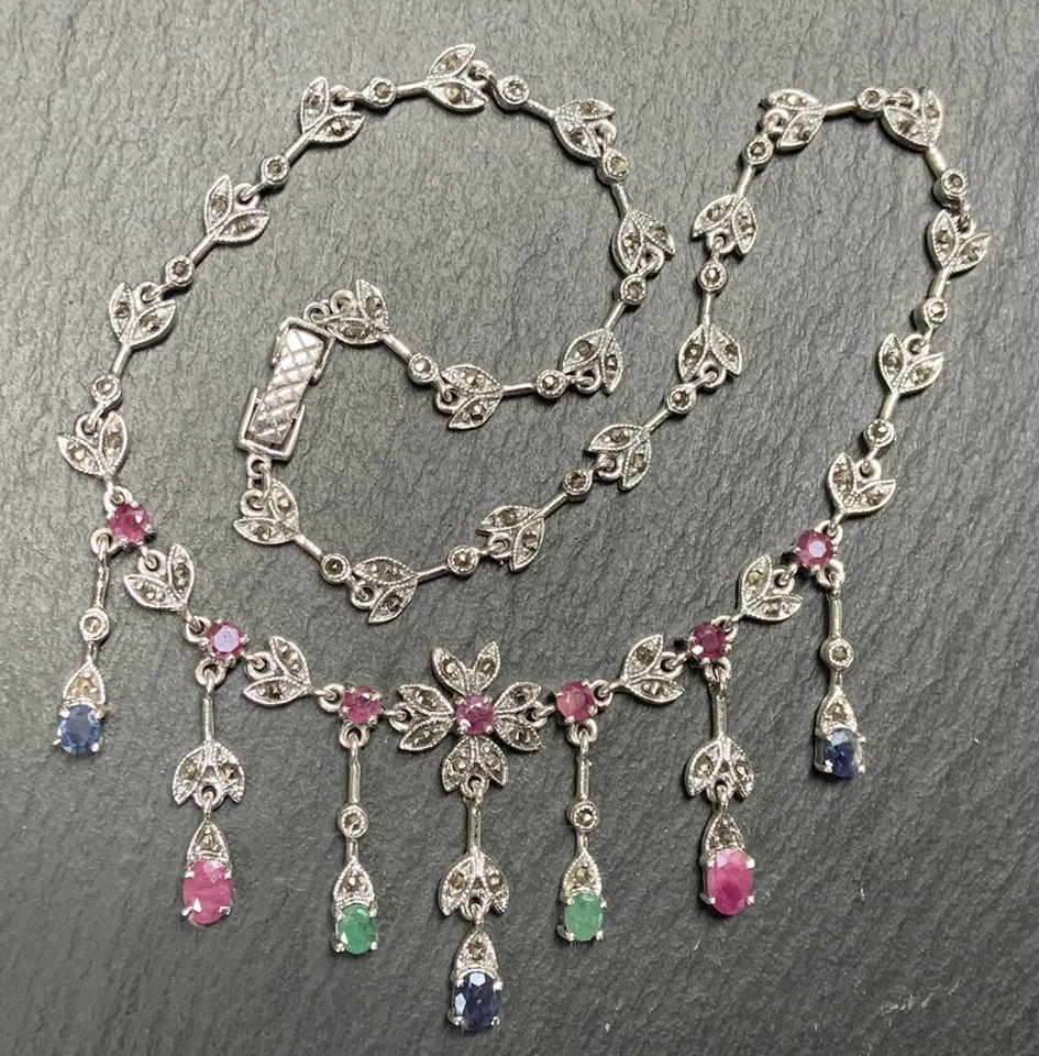 Kette Smaragd, Saphir, Rubin & Markasit 925er Silber - Bild 4 von 4