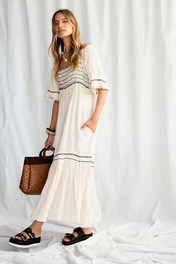 Free People Im The One Embroidered Maxi Dress Ivory Small RRP