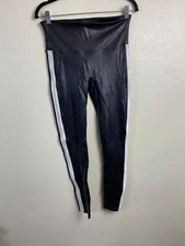 Spanx Womens Faux Leather Leggings White Stripe size Large Athleisure Classic