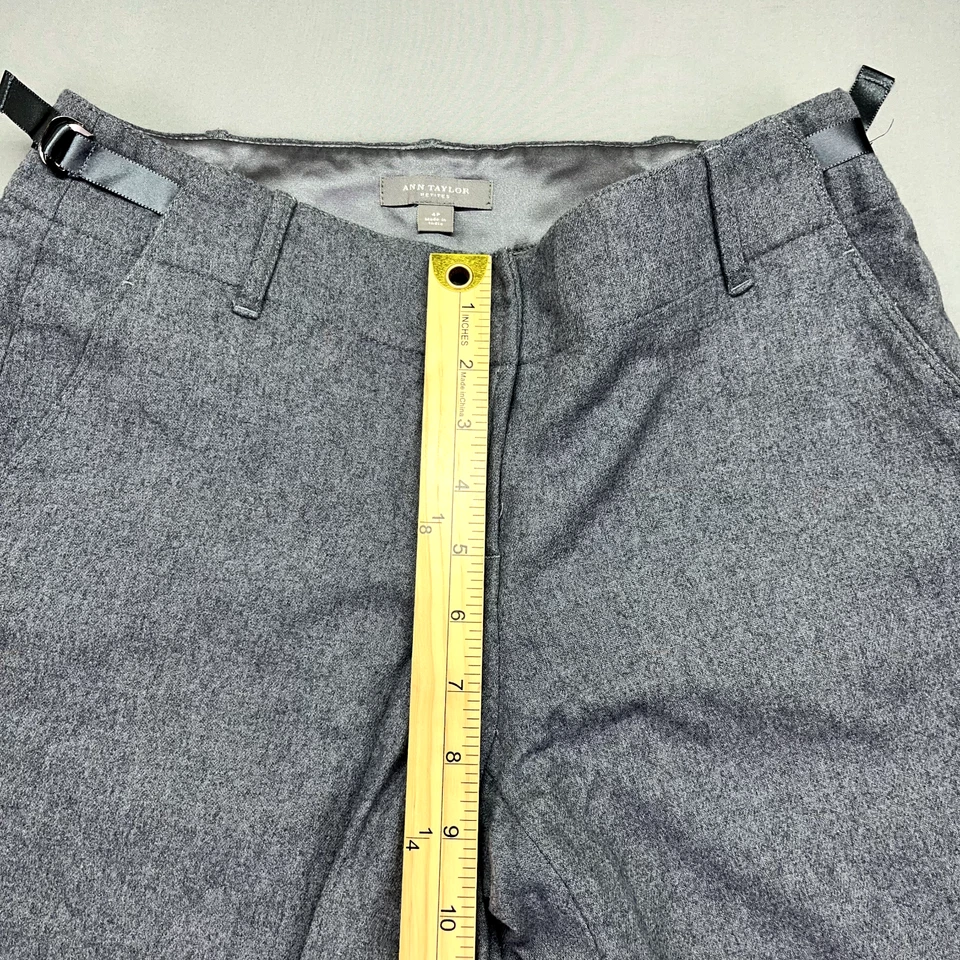 Ann Taylor Fully Lined Grey Trousers Size 4P Flap Pockets Adjustable Waist Wool - Image 4 of 4