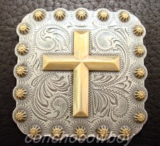WESTERN HORSE TACK ANTIQUE GOLD CROSS BERRY SQUARE CONCHOS 2-1/4" SCREW BACK