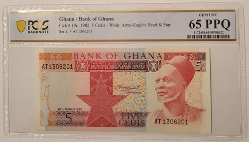 Ghana 1982 5 Cedis Note Gem Unc 65 PPQ PCGS Banknote