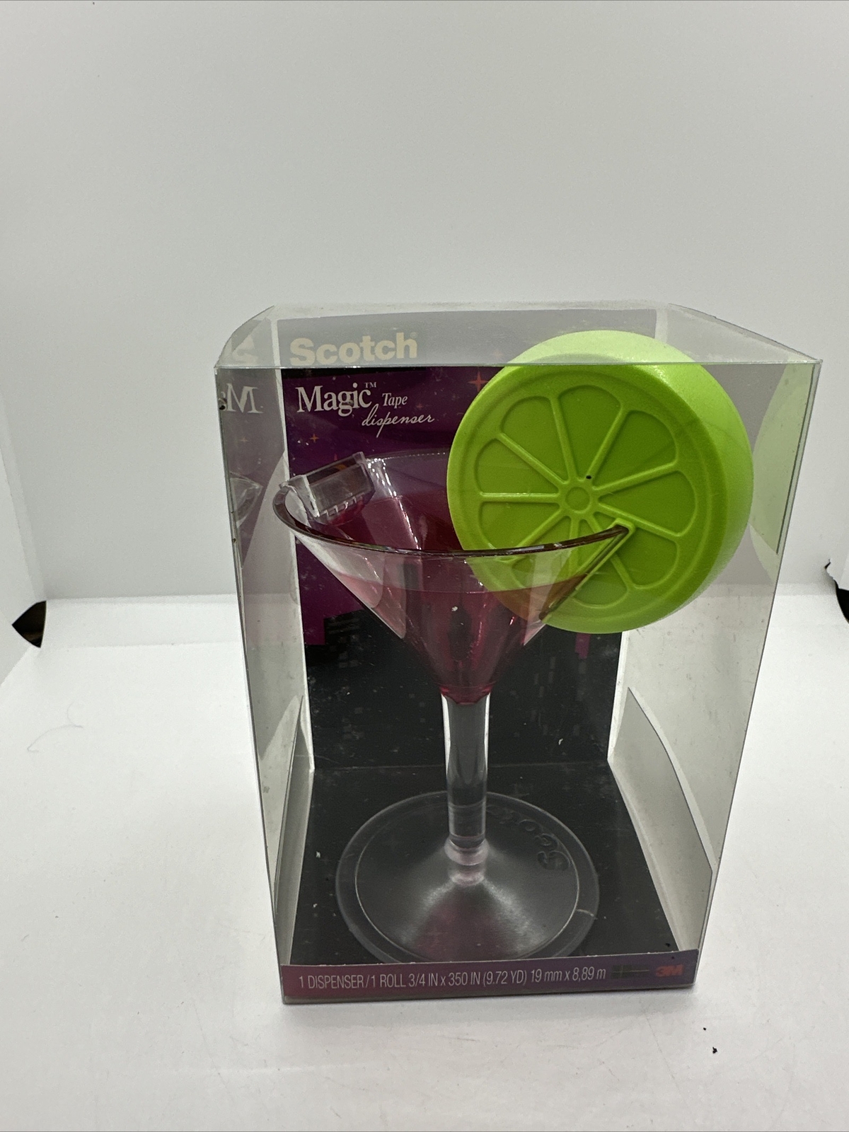 Scotch Tape Dispenser Pink Martini Cocktail Cosmo Glass Pen Holder with Lime NEW-image
