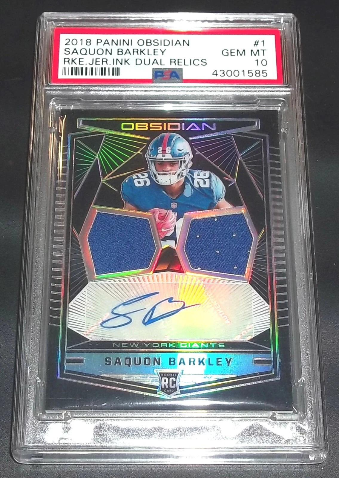 Saquon Barkley Panini Obsidian Rookie Jersey Ink Dual Relics #1 Base