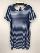 Nina Leonard Blue & White Striped Dress Short Balloon Sleeves Size XL NWT