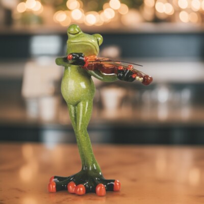 6.25''H Violinist Frog Figurine Ornament Home Decor Unique Gift