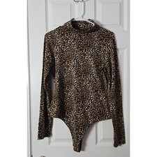Wild Fable Womans Turtleneck Long Sleeve One Piece Leopard Bodysuit Size Large.