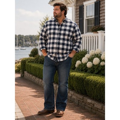 Saddlebred Mens Buffalo Check Flannel Shirt Navy White 2XLT Big & Tall Cotton