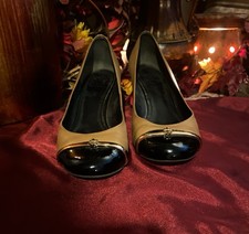 Tory Burch Tan And Black Wedges Heels Leather Shoes Women’s Size 8 38.5