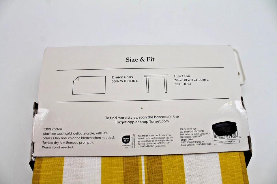 Tablecloth Yellow Striped - Threshold™ NEW 60" x 104" 100% Cotton Machine Wash - Image 4 of 4