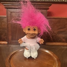 Vintage Russ Troll Doll 5  Ice Figure Skater Neon Pink Hair Skating Outfit